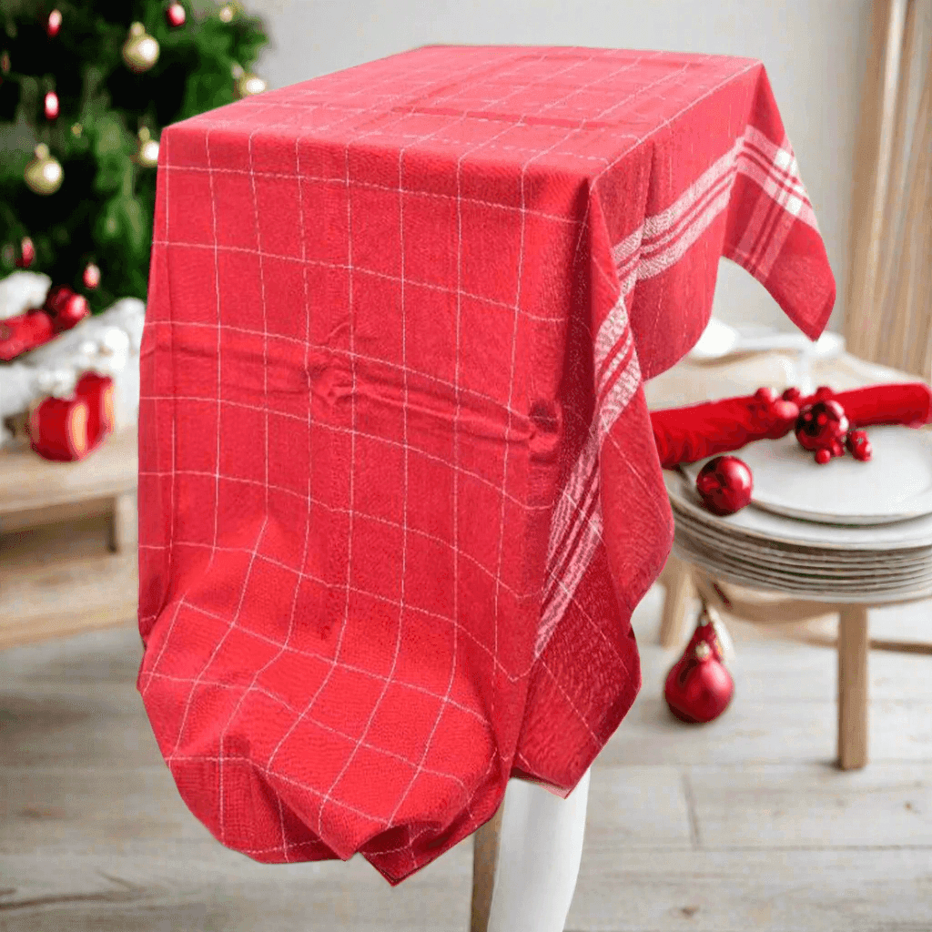 Tovaglia natalizia in cotone colore rosso per tavola di Natale e festività - 3