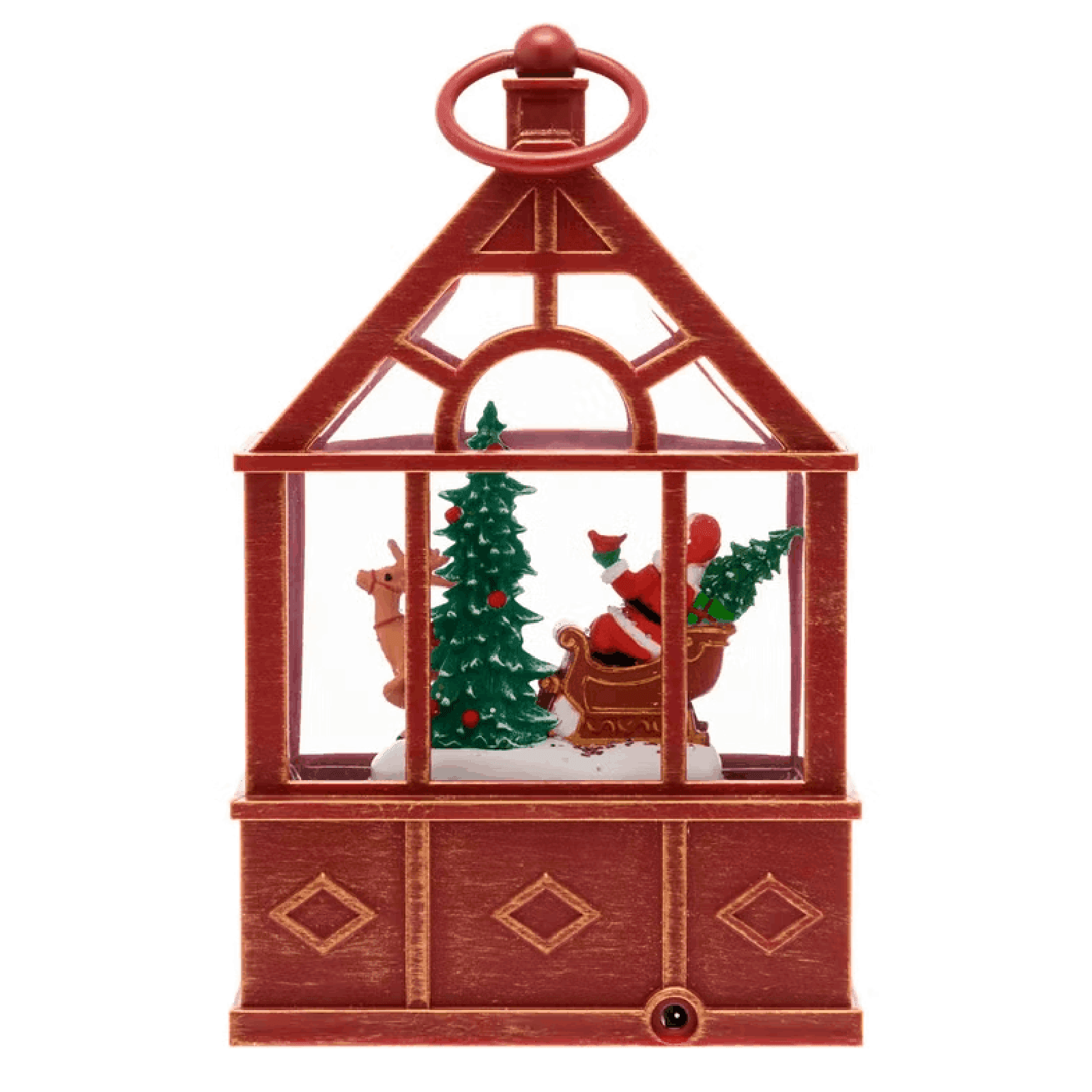 Lanterna Serra con Babbo Natale su slitta e renna, led bianco caldo per decorazioni - 3