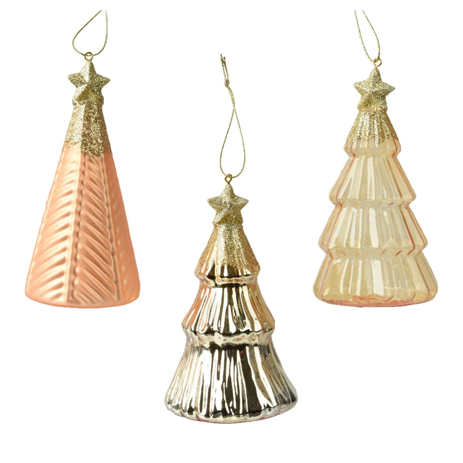 Pendaglio a forma di albero oro con glitter per albero decorazione natalizia da 13 cm