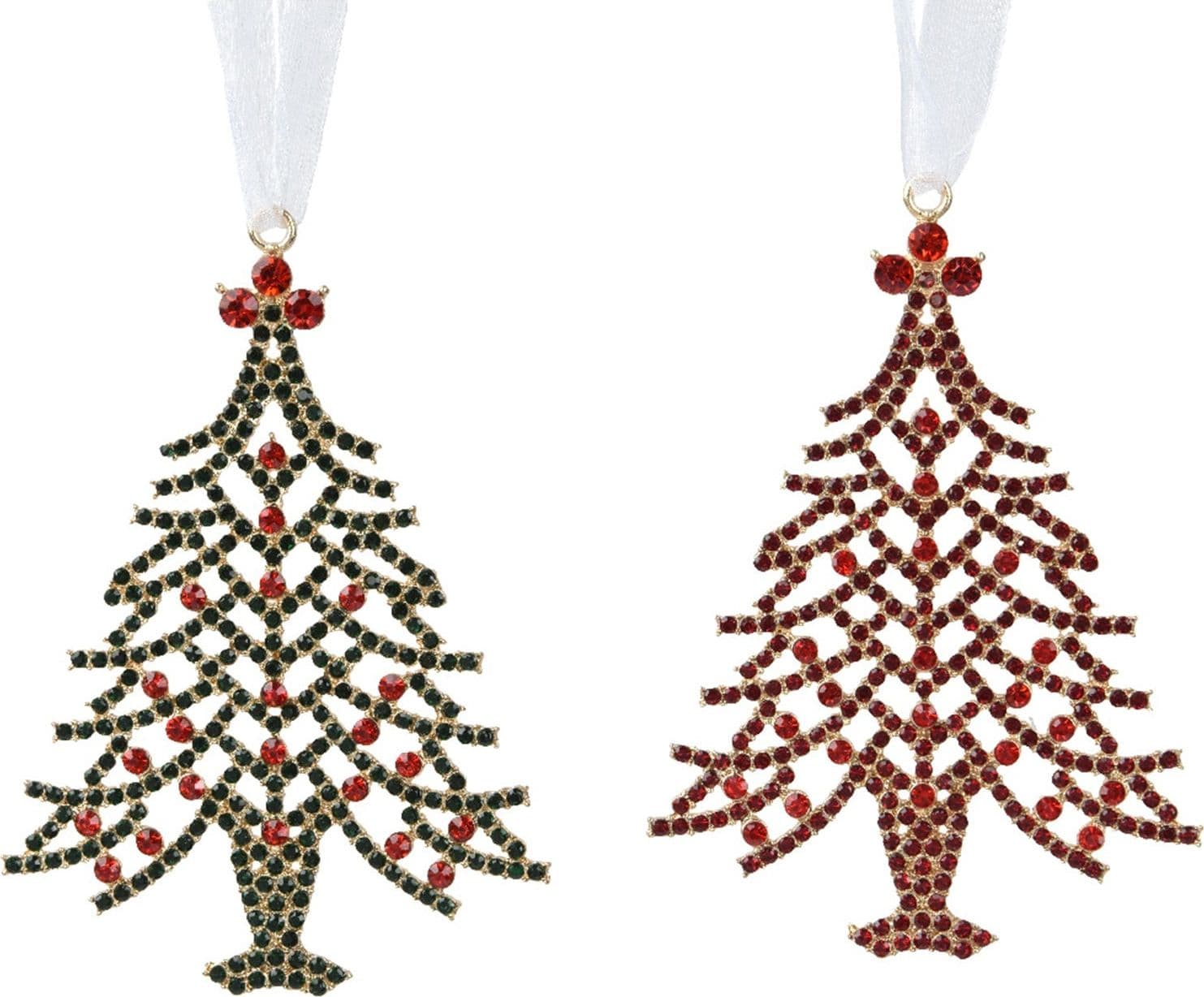 Pendaglio a forma di albero con brillantini rossi per albero decorazione natalizia da 10 cm - 1