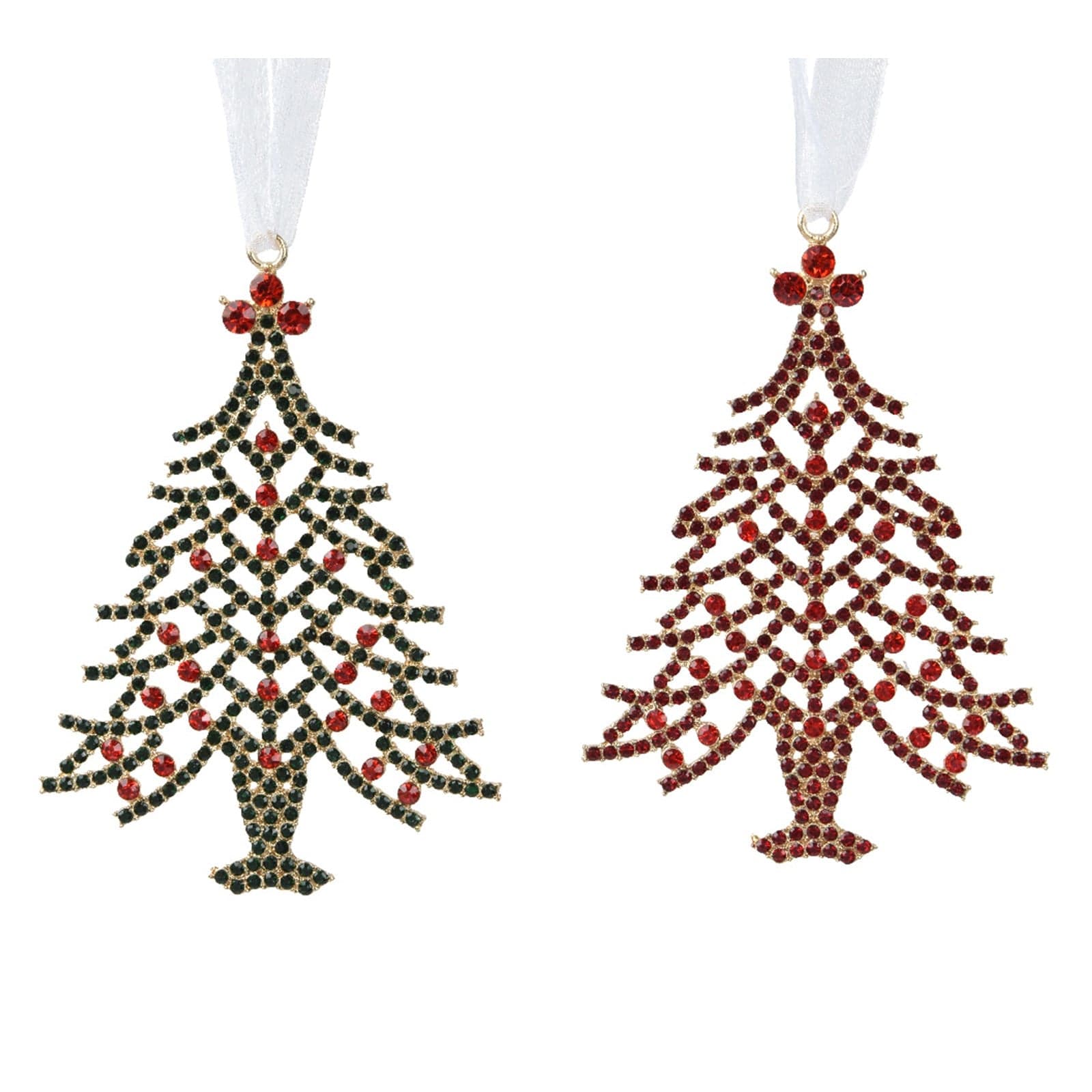 Pendaglio a forma di albero con brillantini rossi per albero decorazione natalizia da 10 cm - 1
