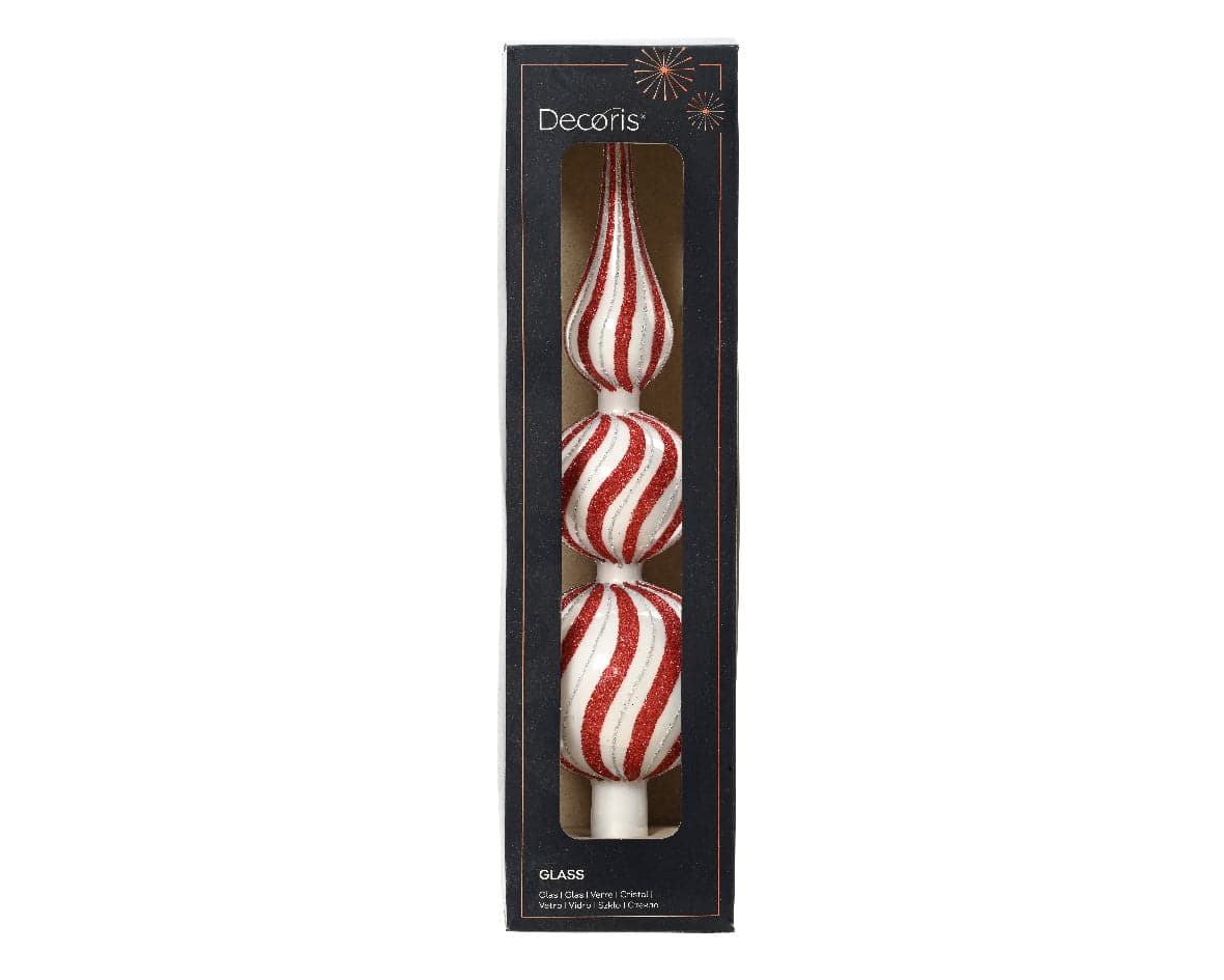 Puntale per albero di Natale con sfere in vetro a strisce decorazione e addobbo da 31 cm - 2