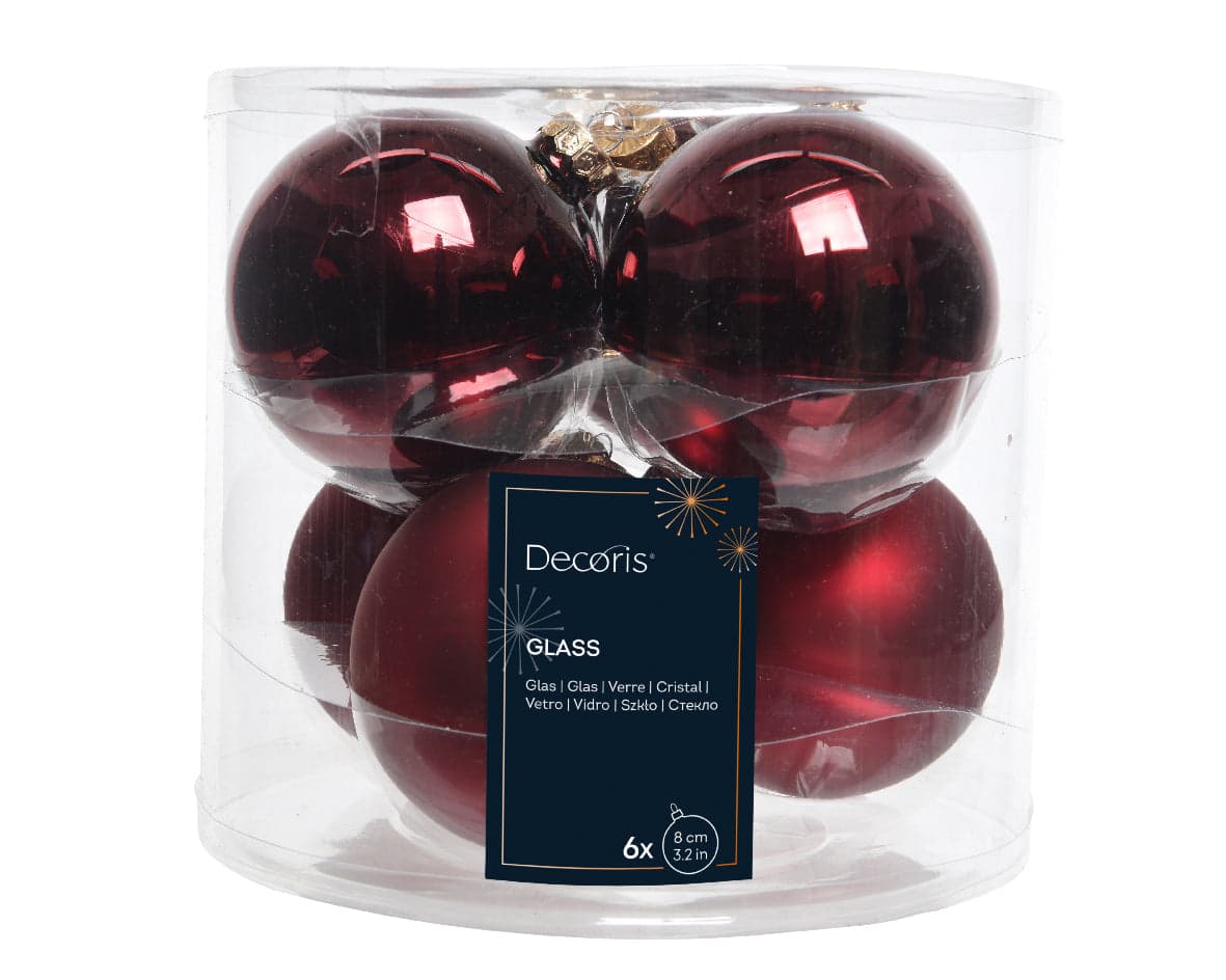 Palline per albero di natale in vetro color rosso scuro da 8 cm, tubo da 6 pezzi - 2