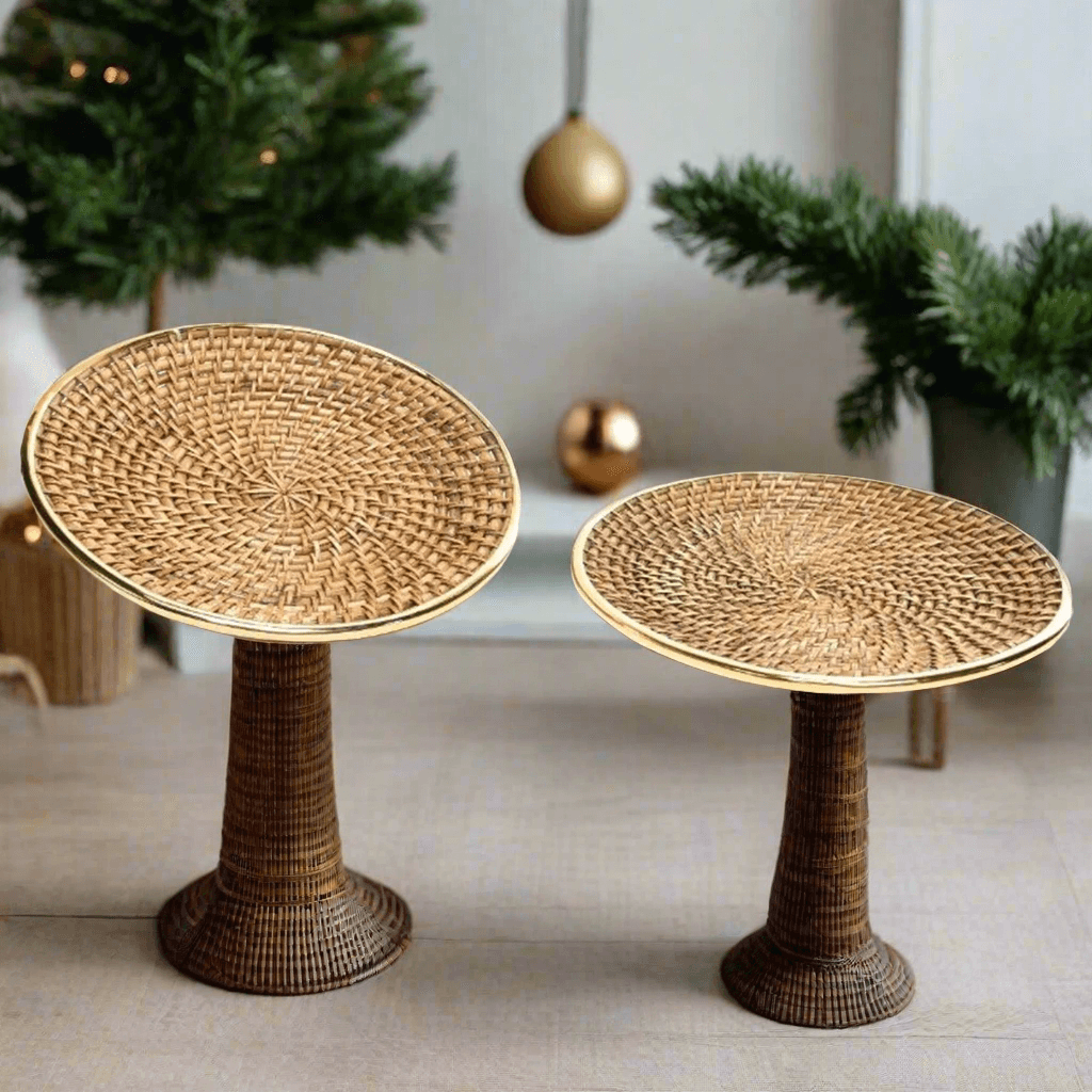 Centrotavola in rattan con bordatura in ottone per decorazione ambienti set da 2 - 2