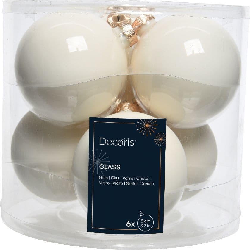 Palline per albero di natale in vetro color bianco lana da 8 cm, tubo da 6 pezzi - 2