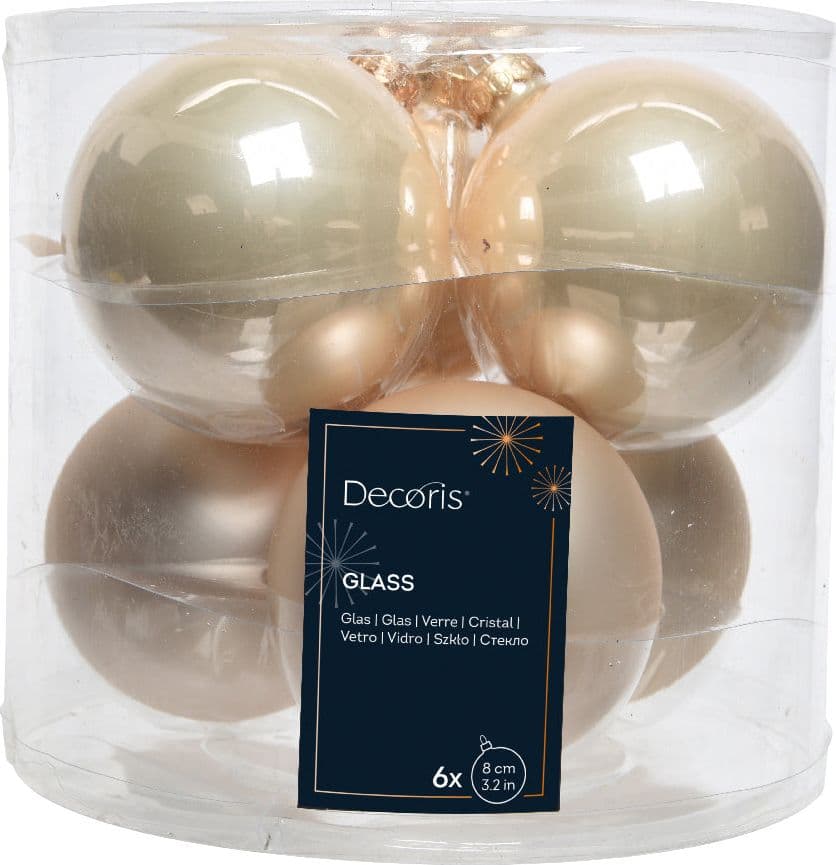 Palline per albero di natale in vetro color Perla da 8 cm, tubo da 6 pezzi - 3