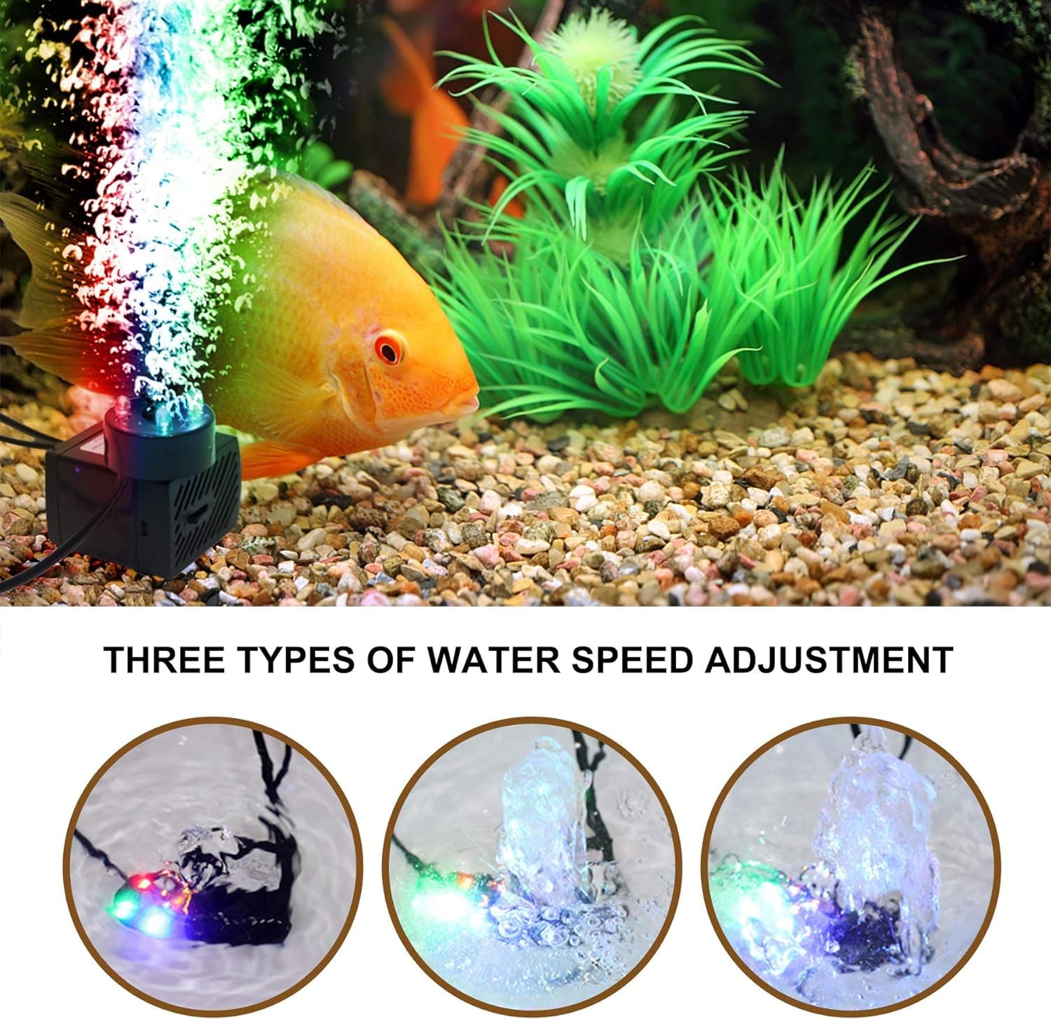 Pompa sommersa 31 W con Led RGB, motorino per cascata e fontana del presepe flusso regolabile - 3
