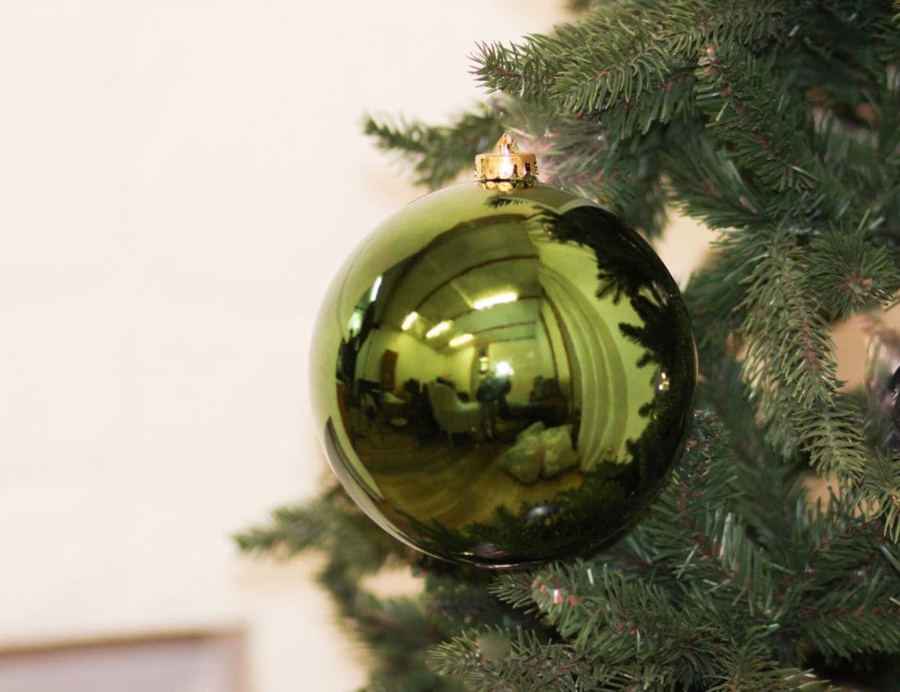 Palline per albero di Natale in vetro decorate color te verde lucido - 2