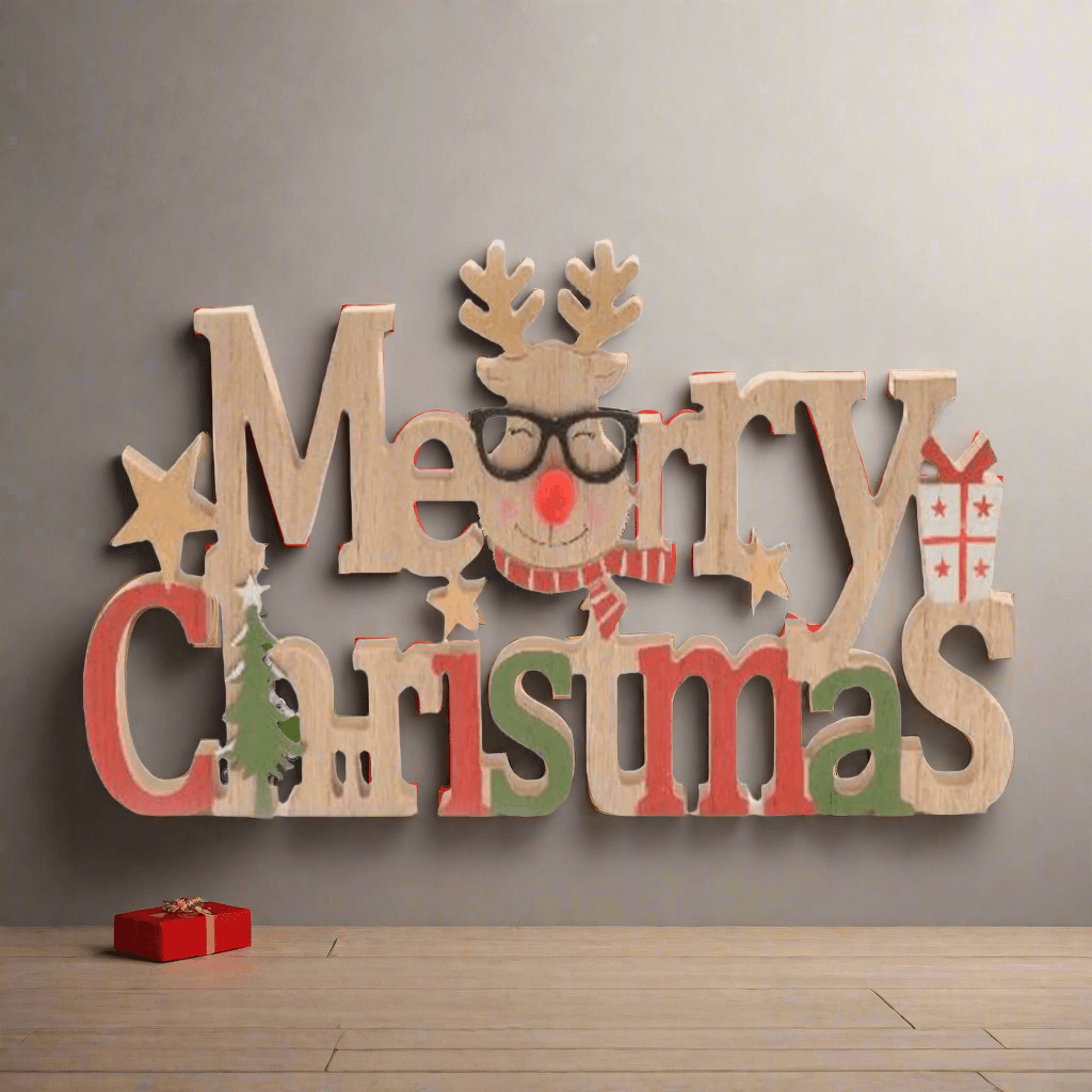 Scritta decorativa "Merry Christmas" in legno decorazione natalizia - 2