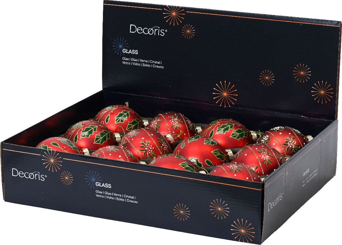 Palline per albero di Natale in vetro rosso e oro decorazione natalizia, 12 pezzi - 2