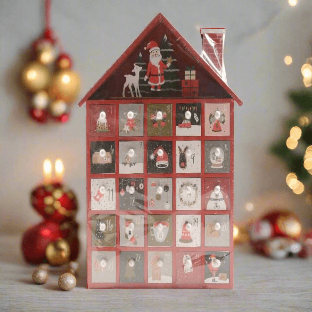 Calendario dell'avvento a forma di casa in legno h 34 cm - 2