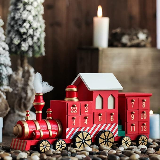 Trenino decorativo calendario dell'avvento in legno per decorazioni natalizie - 2