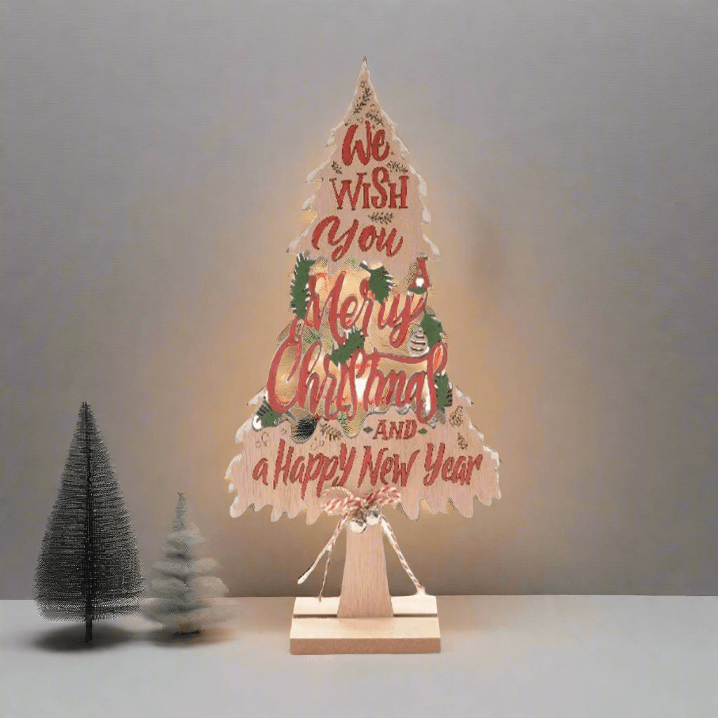 Albero di natale Merry Christmas in legno per decorazioni natalizie - 2