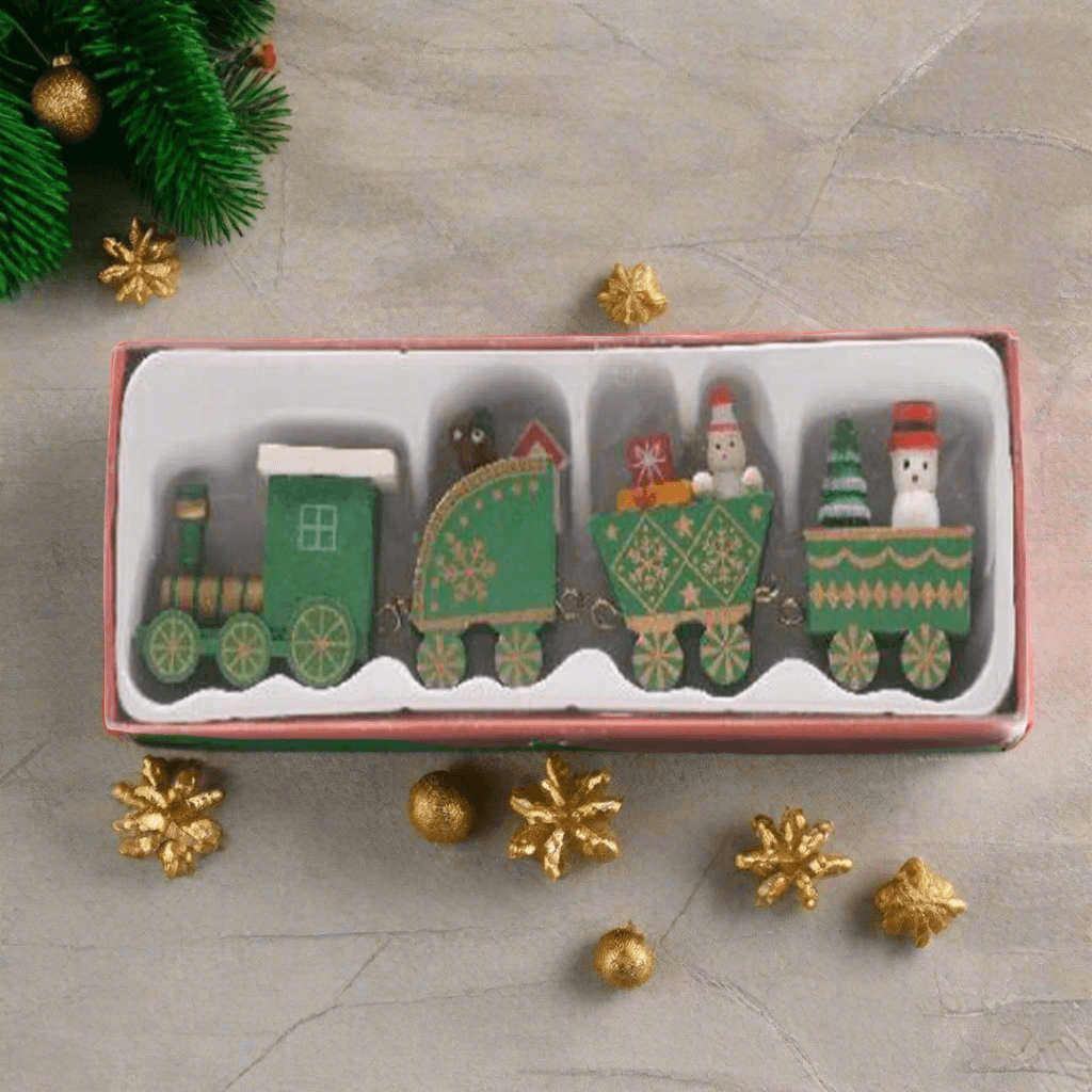 Trenino natalizio con 3 vagoni in legno per decorazioni natalizie - 5