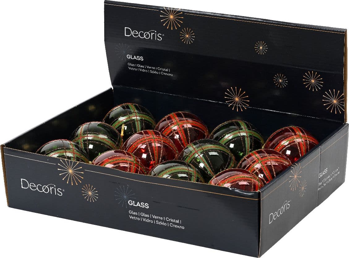 Palline per albero di Natale in vetro Rosso e verde da 8 cm, confezione da 12 pezzi - 2