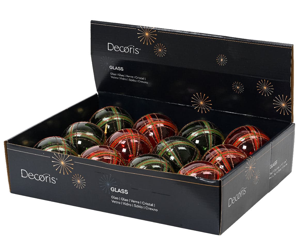 Palline per albero di Natale in vetro Rosso e verde da 8 cm, confezione da 12 pezzi - 2