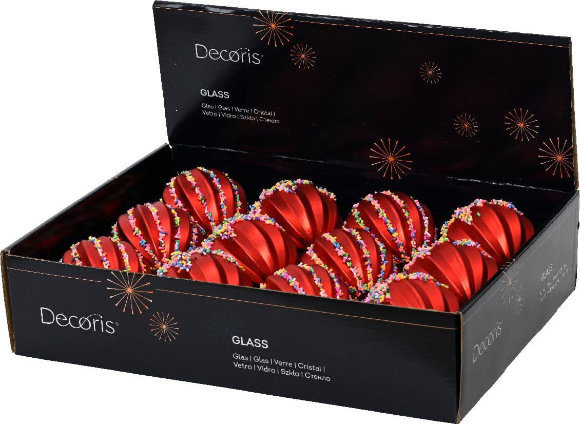 Palline per albero di Natale in vetro decorato rosso con decorazioni per dolci, 12 pezzi - 2