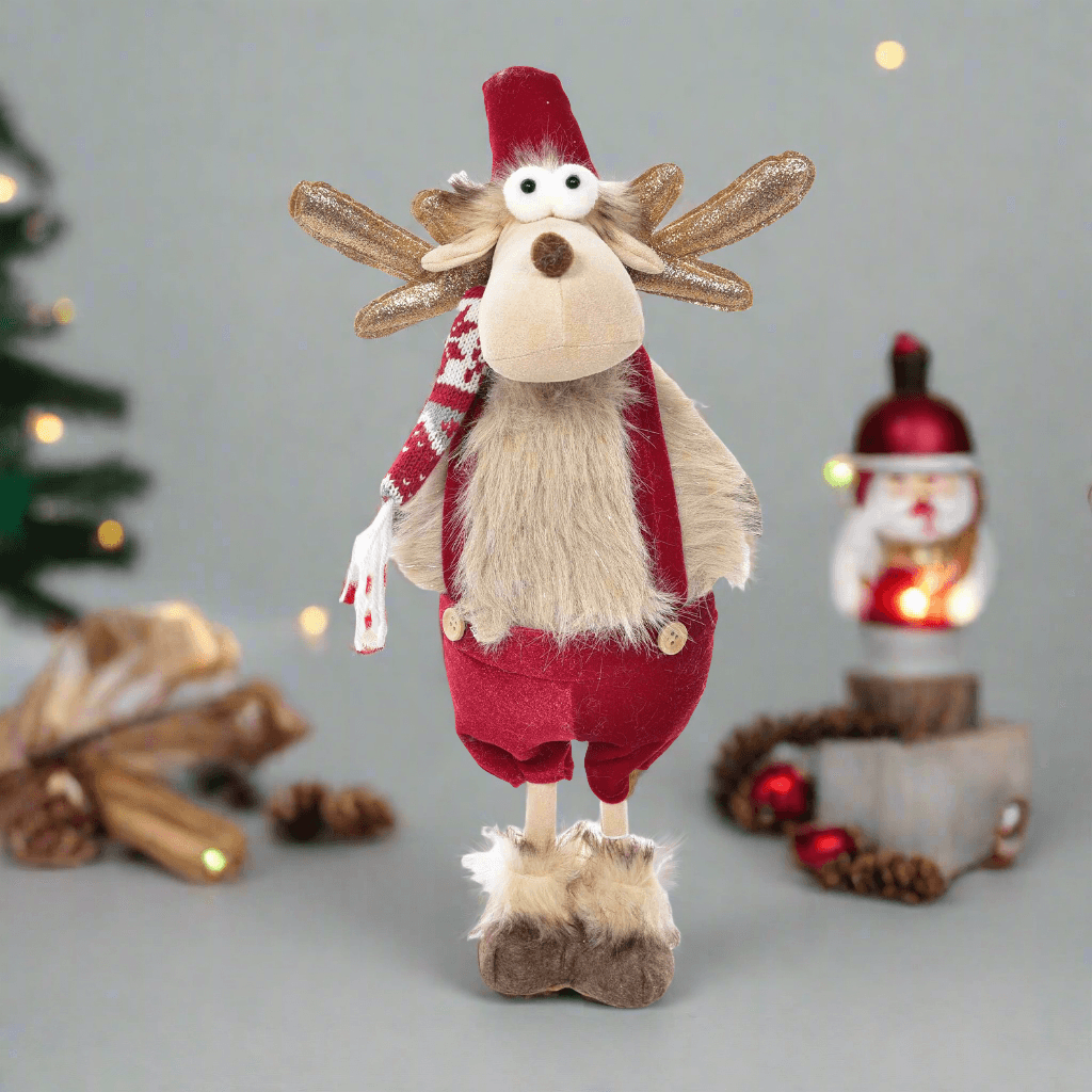 Peluche renna natalizia con cappello rosso decorazione per interno h 56 cm - 2