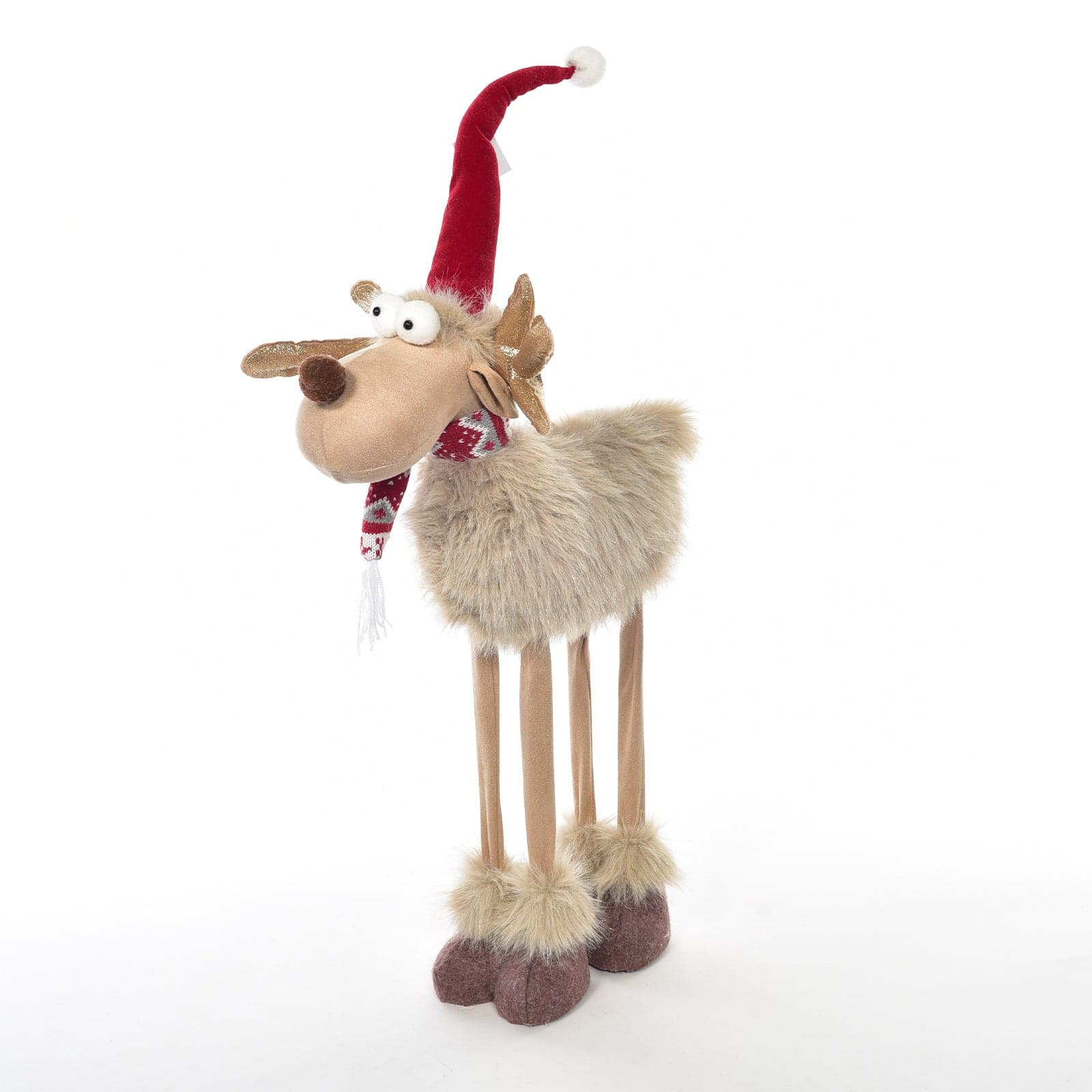 Peluche renna natalizia con cappello e sciarpa decorazione per interno - 2