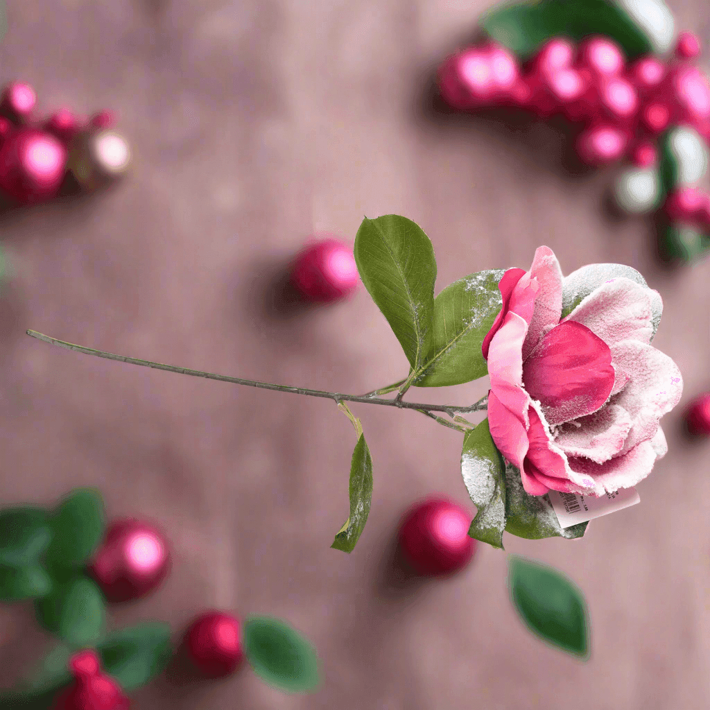 Fiore camelia innevata in tessuto decorazione ambienti h 71 cm - 4