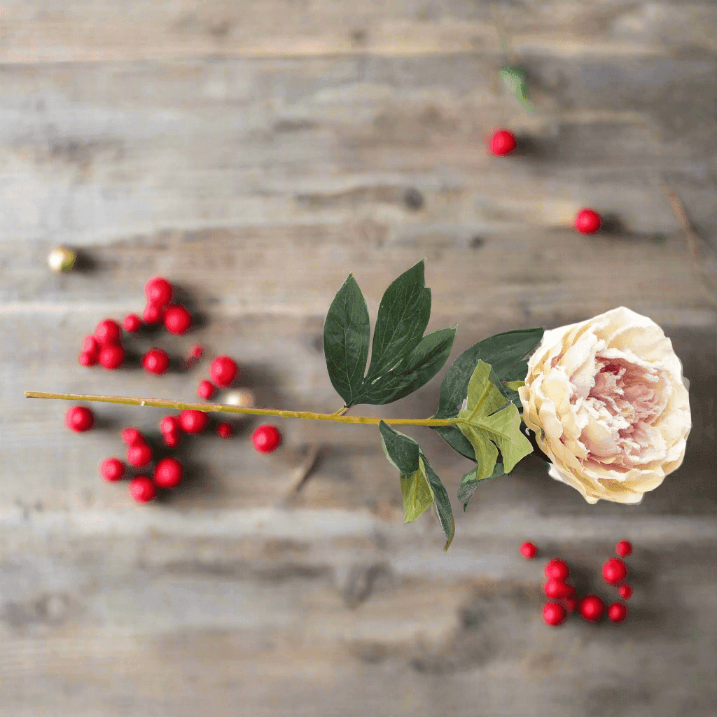 Fiore peonia innevata in tessuto decorazione ambienti h 70 cm - 3