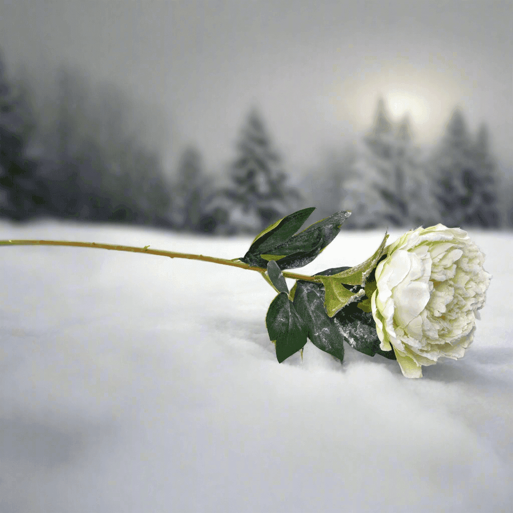 Fiore peonia innevata in tessuto decorazione ambienti h 70 cm - 4