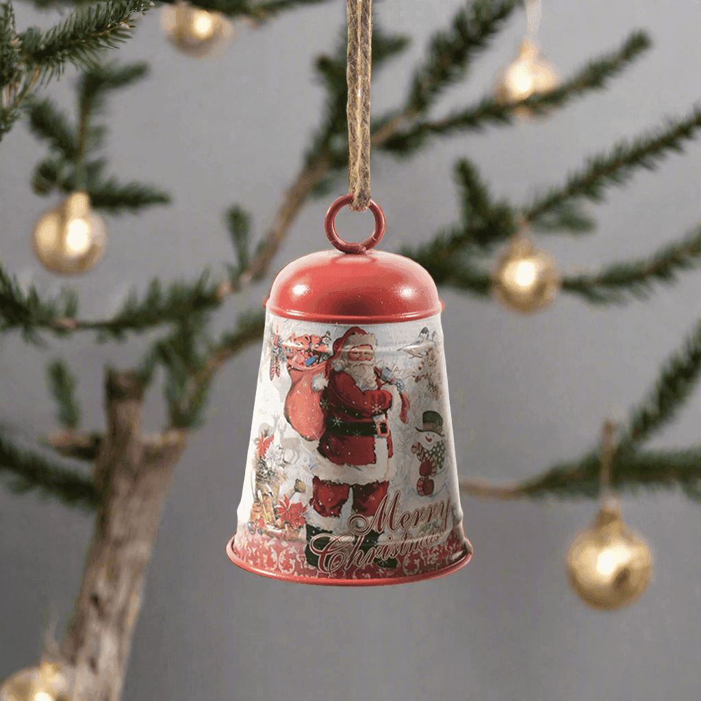 Campana decorata con Babbo in metallo per decorazioni natalizie - 4