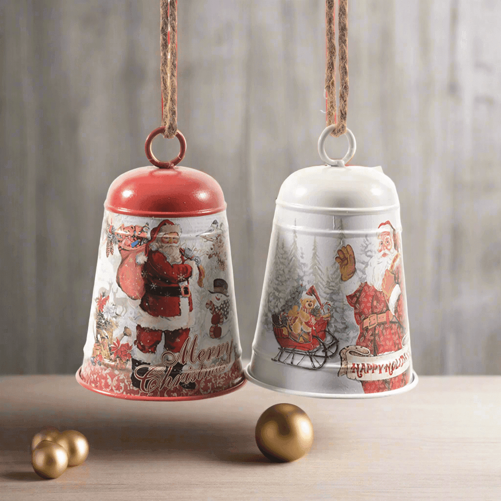 Campana decorata con Babbo in metallo per decorazioni natalizie - 6