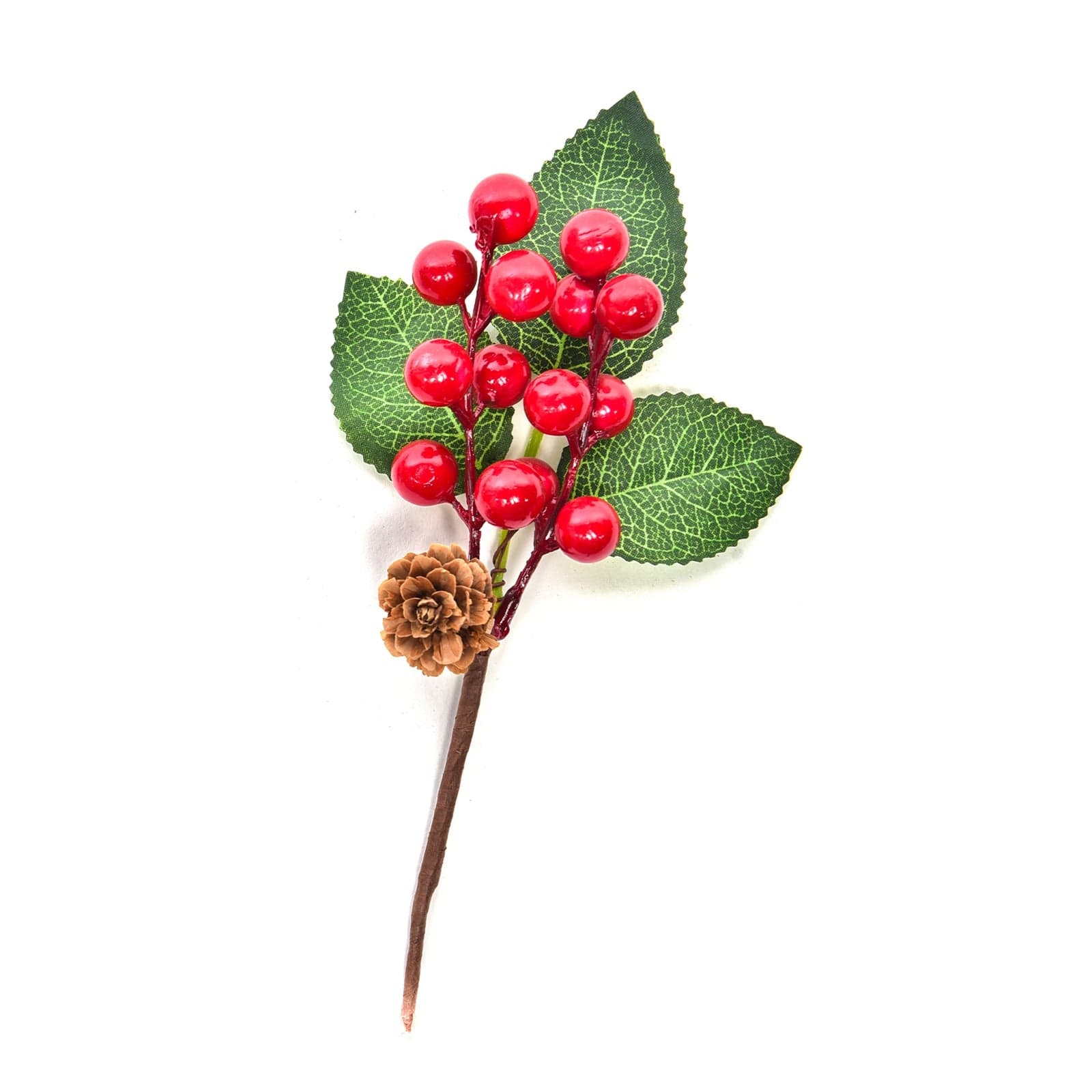 Rametto natalizio con bacche rosse e foglie decorative h 21 cm - 2