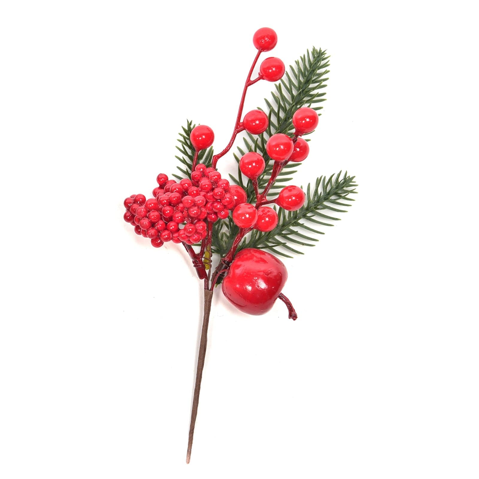 Rametto natalizio con bacche rosse e foglie decorative h 26,5 cm - 2