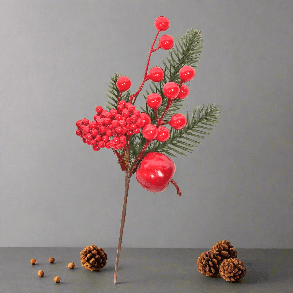 Rametto natalizio con bacche rosse e foglie decorative h 26,5 cm - 5