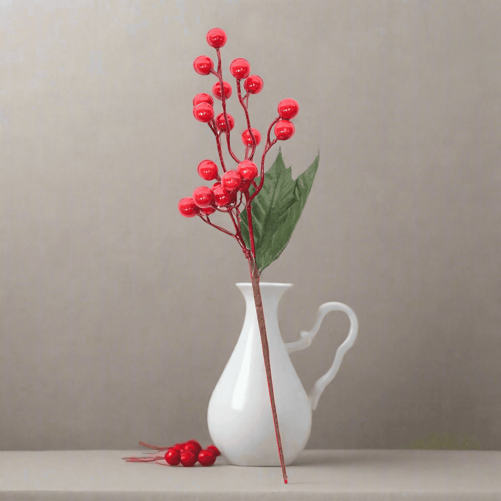 Rametto decorativo natalizio con bacche rosse e foglie decorazioni ambienti h 30 cm - 4