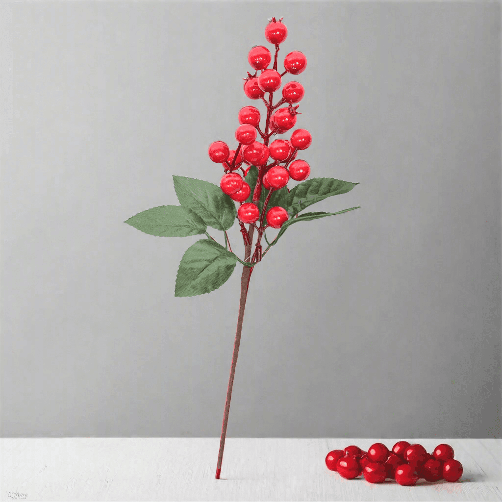Rametto decorativo natalizio con bacche rosse e foglie decorazioni ambienti h 30 cm - 5