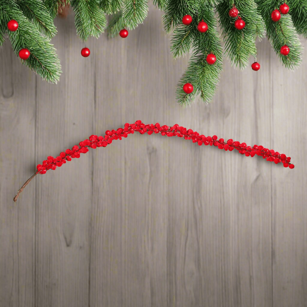 Ghirlanda decorativa con bacche floccate rosse decorazione natalizia 175 cm - 2