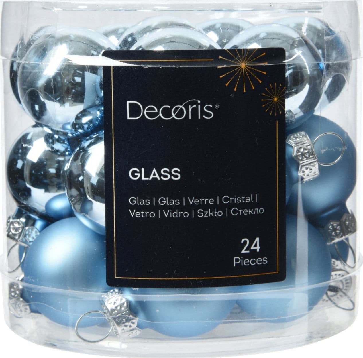 Palline in vetro per albero di natale blu ghiaccio decorazione natalizia 24 Palline da Ø 2,5 cm - 2