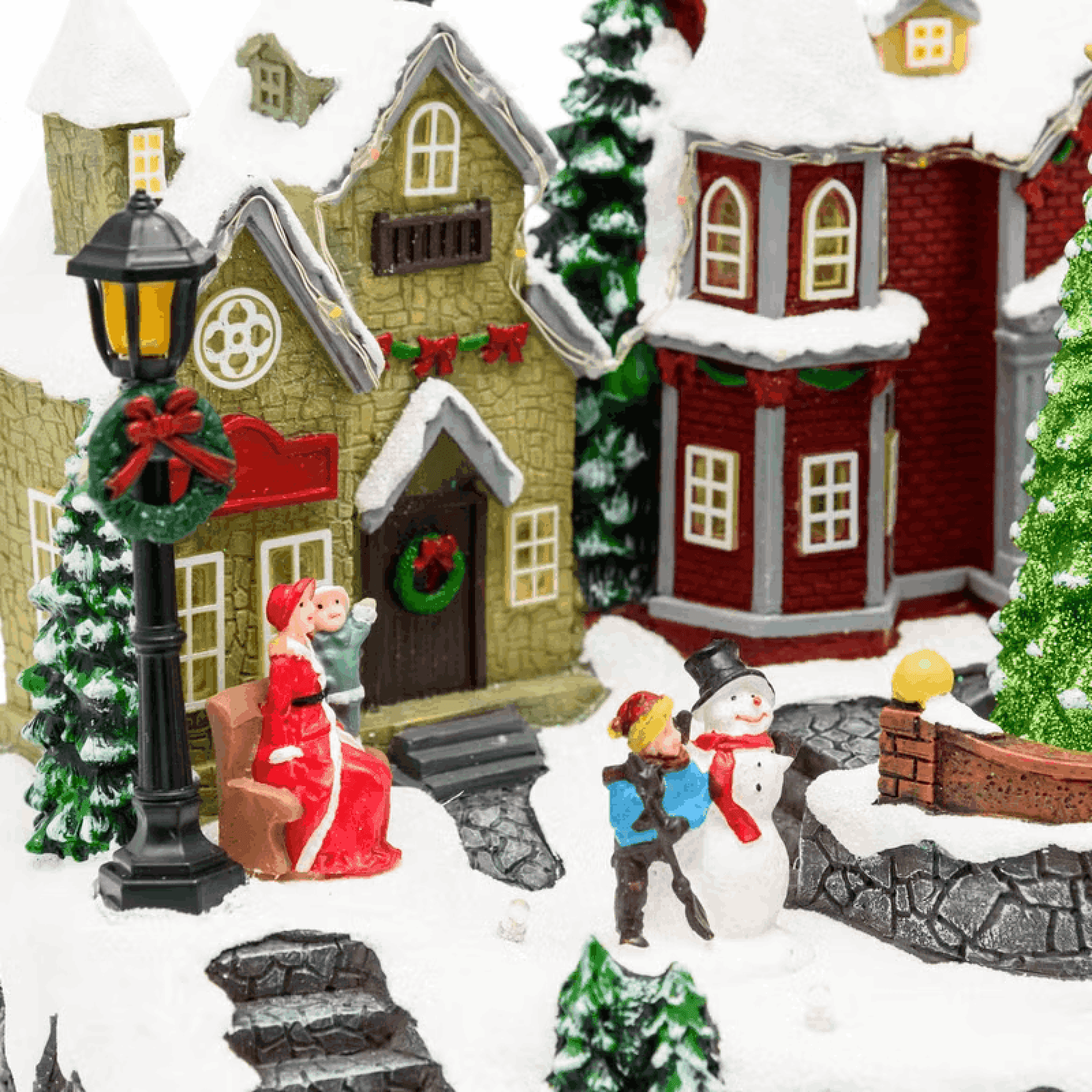 Paesaggio Innevato con personaggi e Albero di Natale rotante, h 18 cm, musiche natalizie - 3