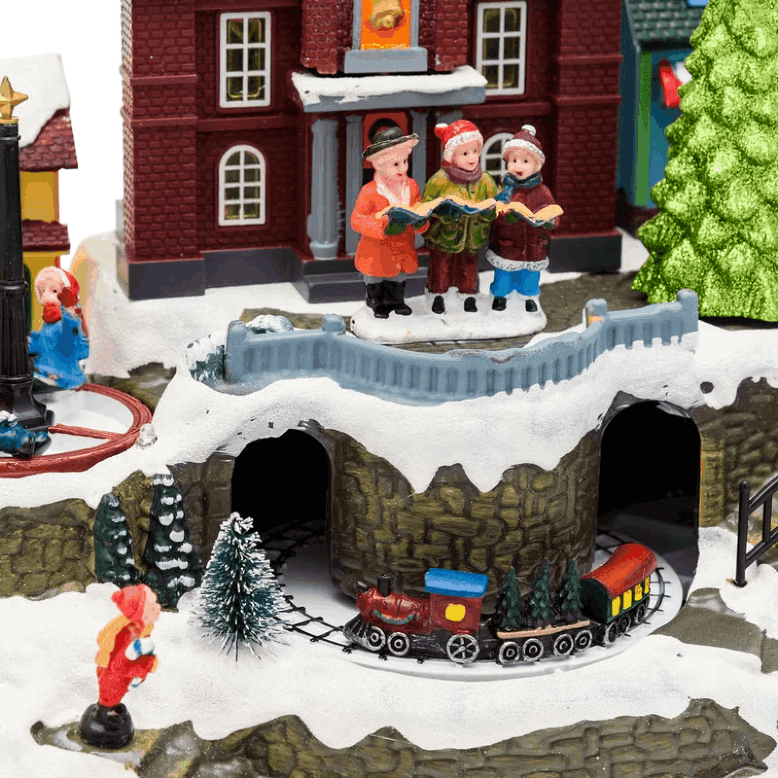 Villaggio Innevato con Chiesa e Trenino, Albero e Giostra per Bambini rotanti, h 27 cm, musiche natalizie - 3