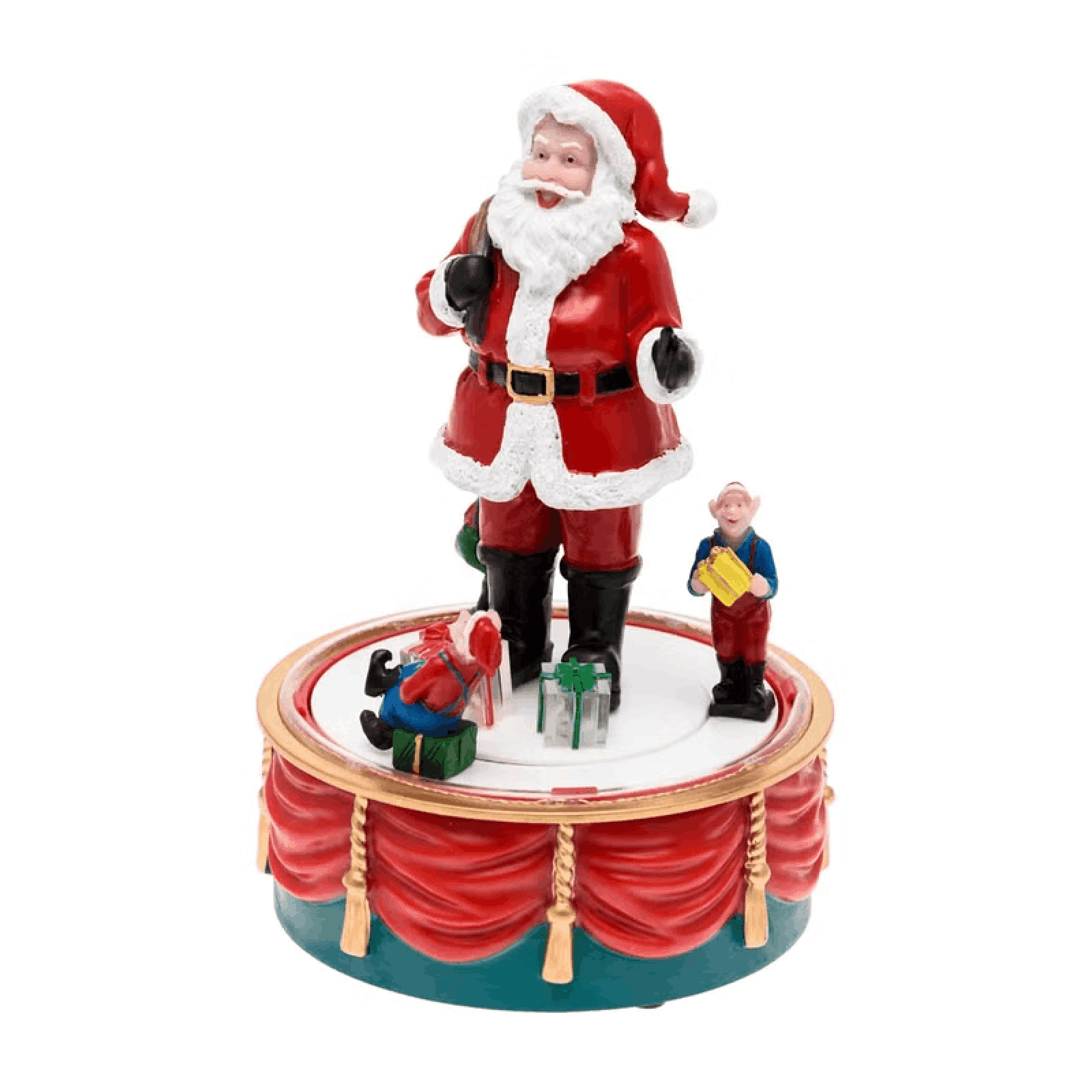 Babbo Natale con Elfi in movimento rotatorio, h 19 cm, musiche natalizie - 4
