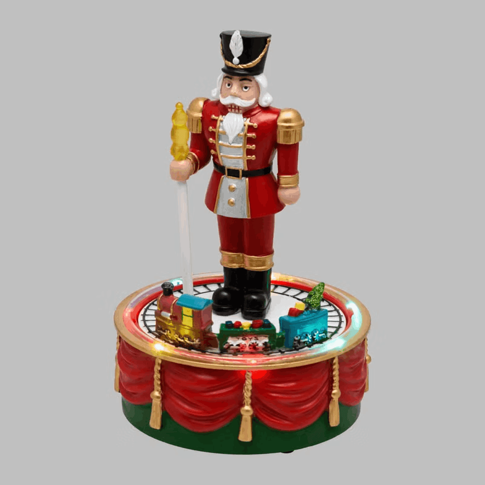 Soldato Schiaccianoci con Trenino Natale in movimento rotatorio, h 19 cm, musiche natalizie - 3