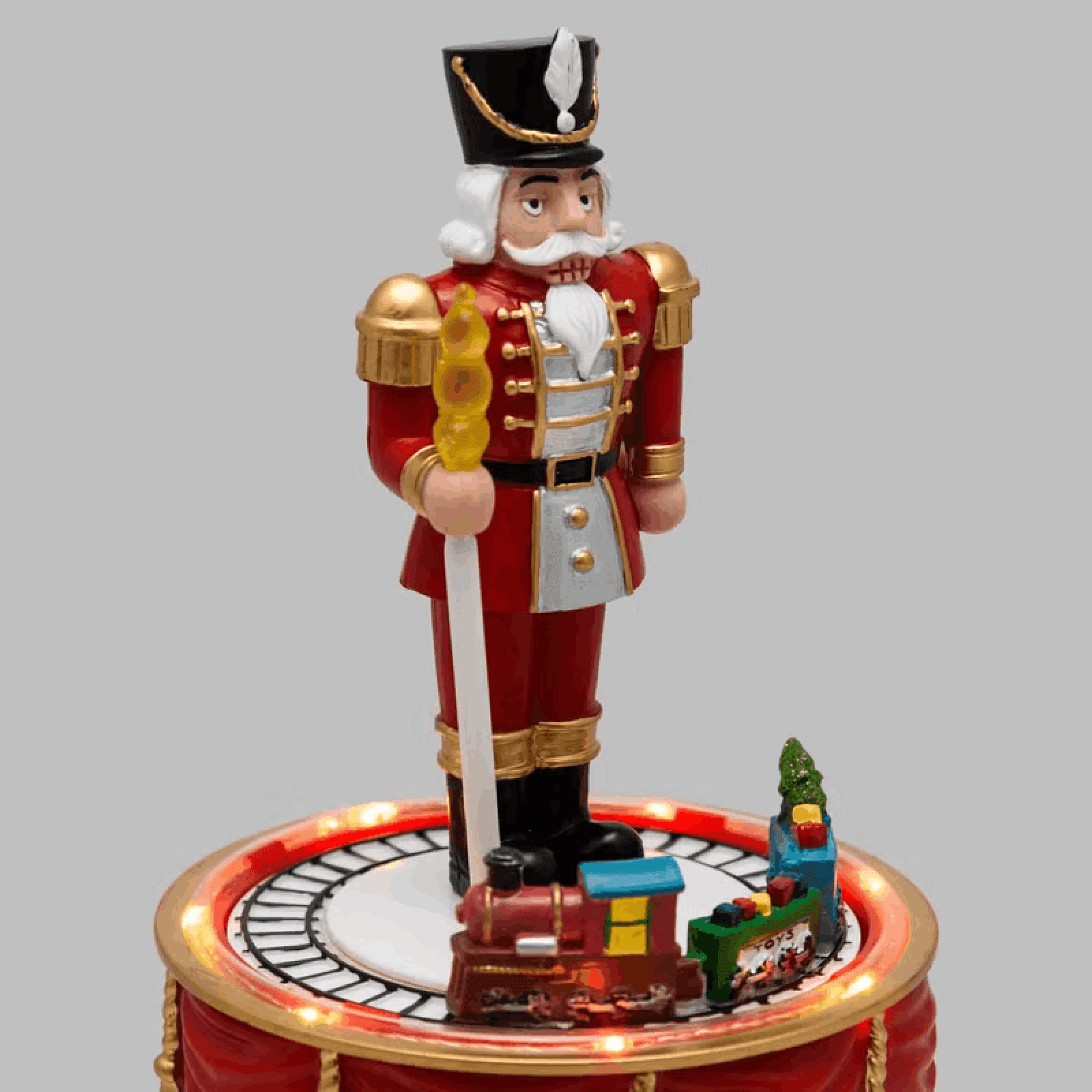Soldato Schiaccianoci con Trenino Natale in movimento rotatorio, h 19 cm, musiche natalizie - 4