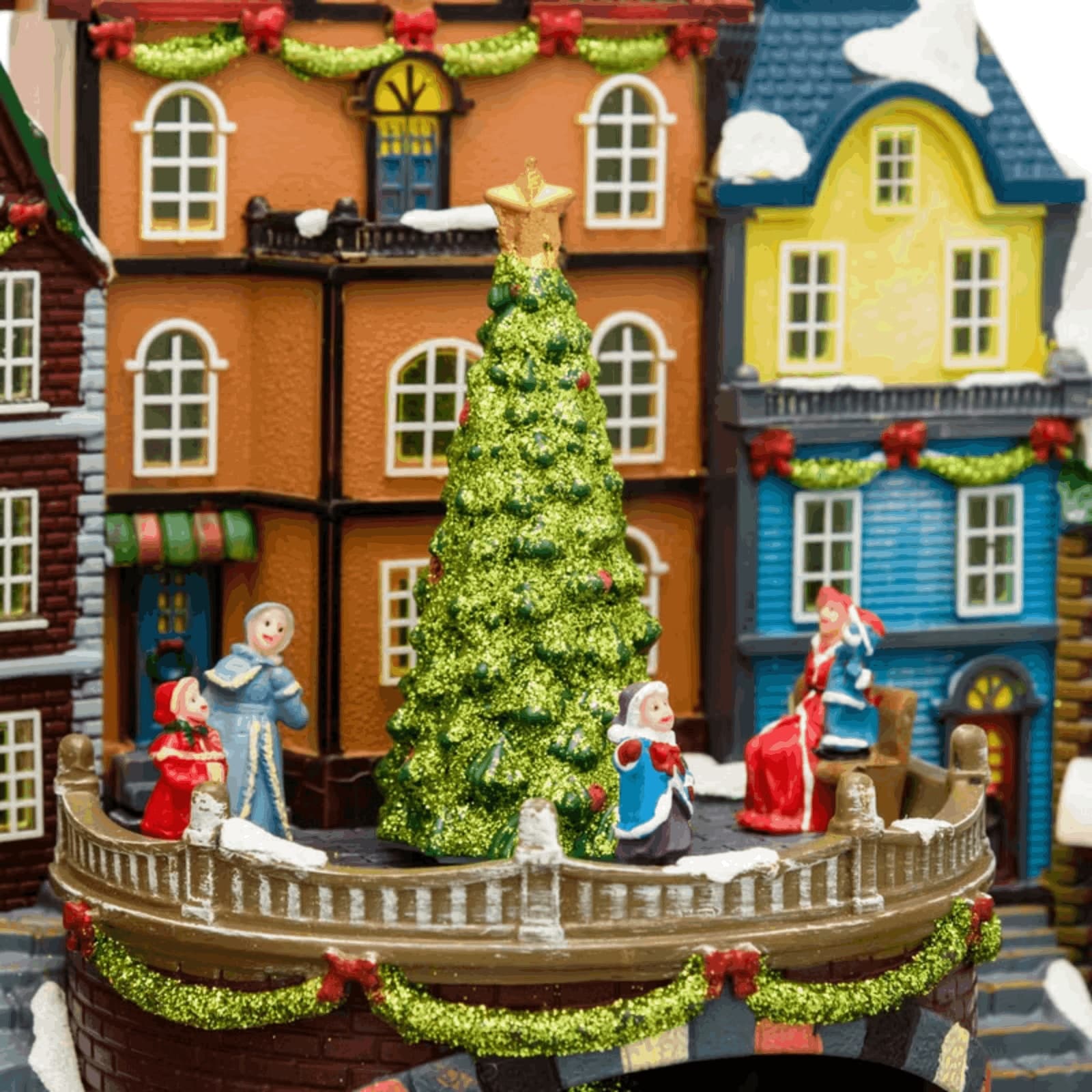 Villaggio di Natale, Stazione con Trenino in movimento e Albero di Natale rotante, h 38 cm, musiche natalizie - 4