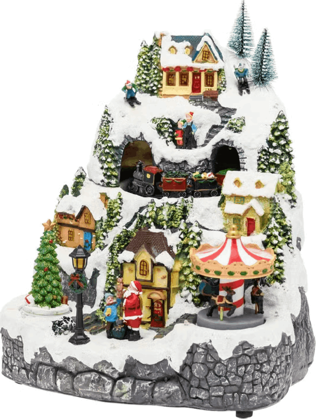 Villaggio di Natale Innevato con Trenino, Albero e Giostra rotanti, h 31 cm, musiche natalizie - 2