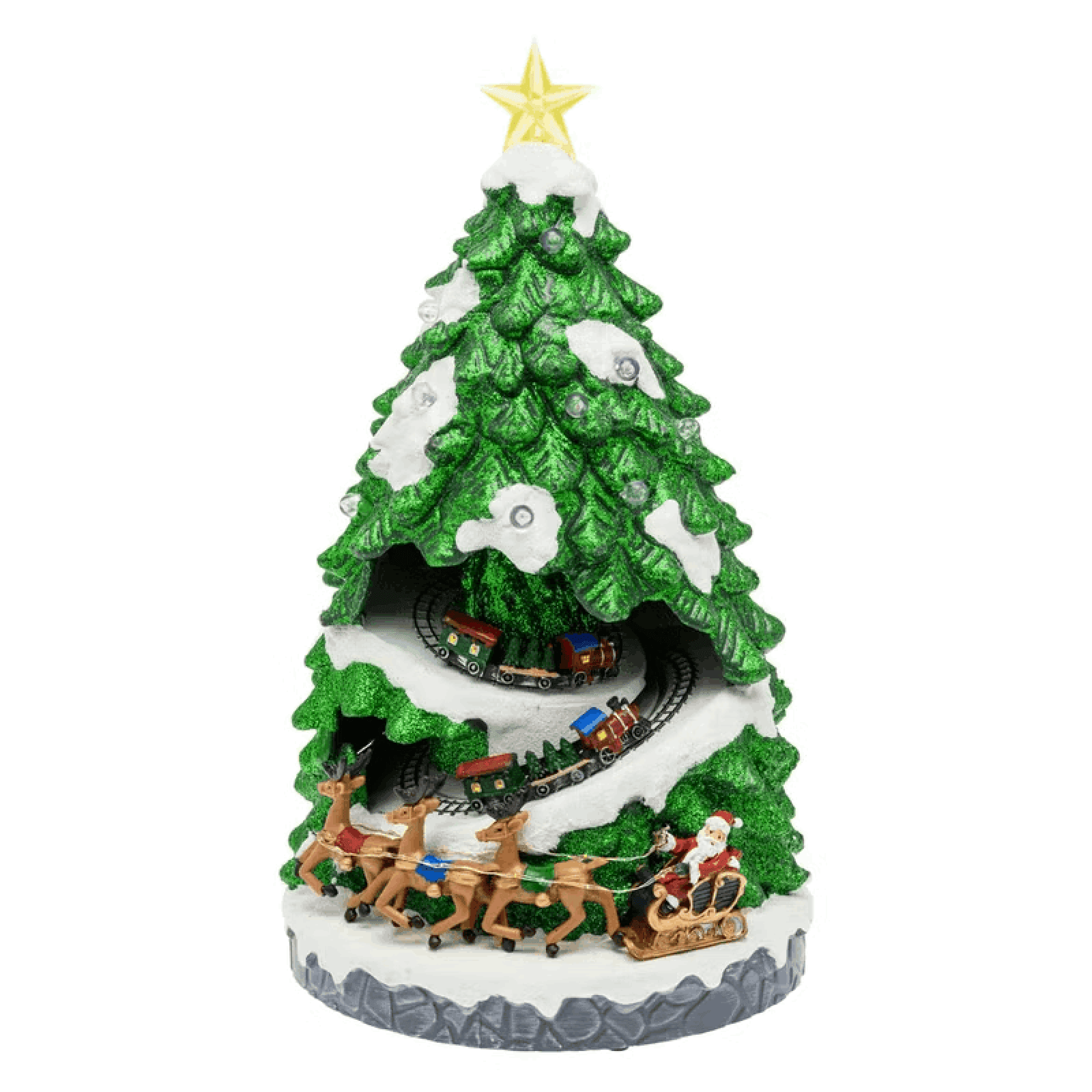 Villaggio di Natale, Albero di Natale con Trenini in movimento, led multicolor - 4