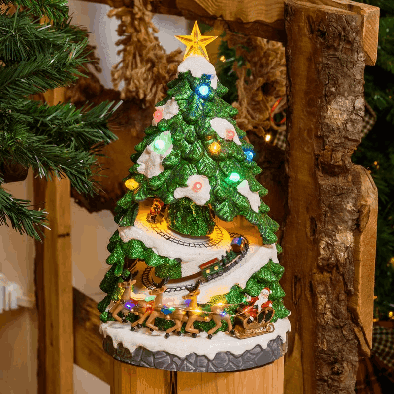 Villaggio di Natale, Albero di Natale con Trenini in movimento, led multicolor - 5