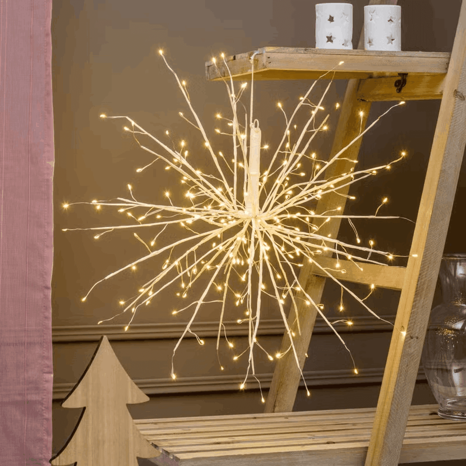 Tiglio bianca, con  microled bianco caldo per decorazioni natalizie - 3