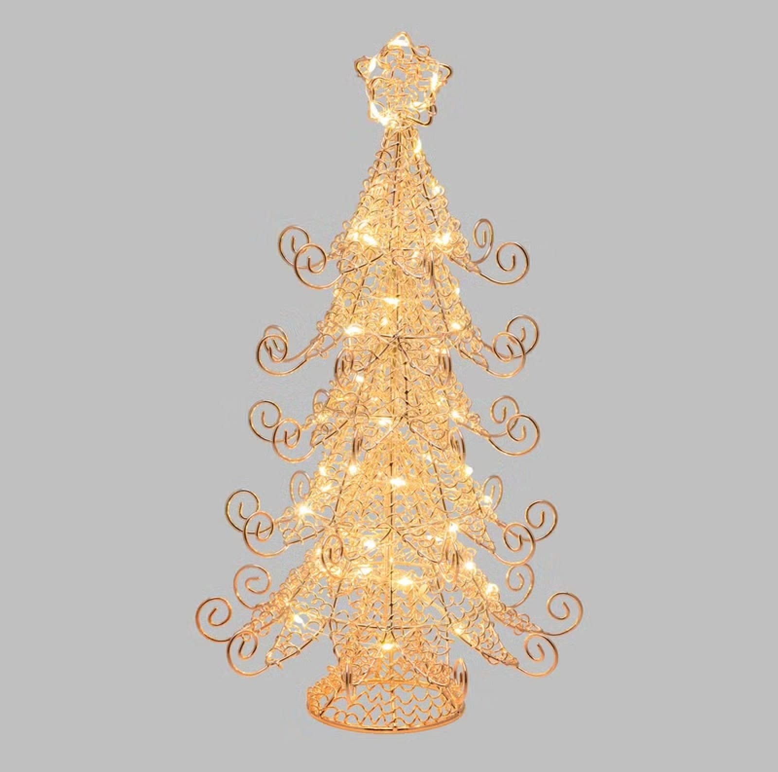 Albero di Natale in metallo rame, h 35 cm, MicroLED bianco caldo - 4