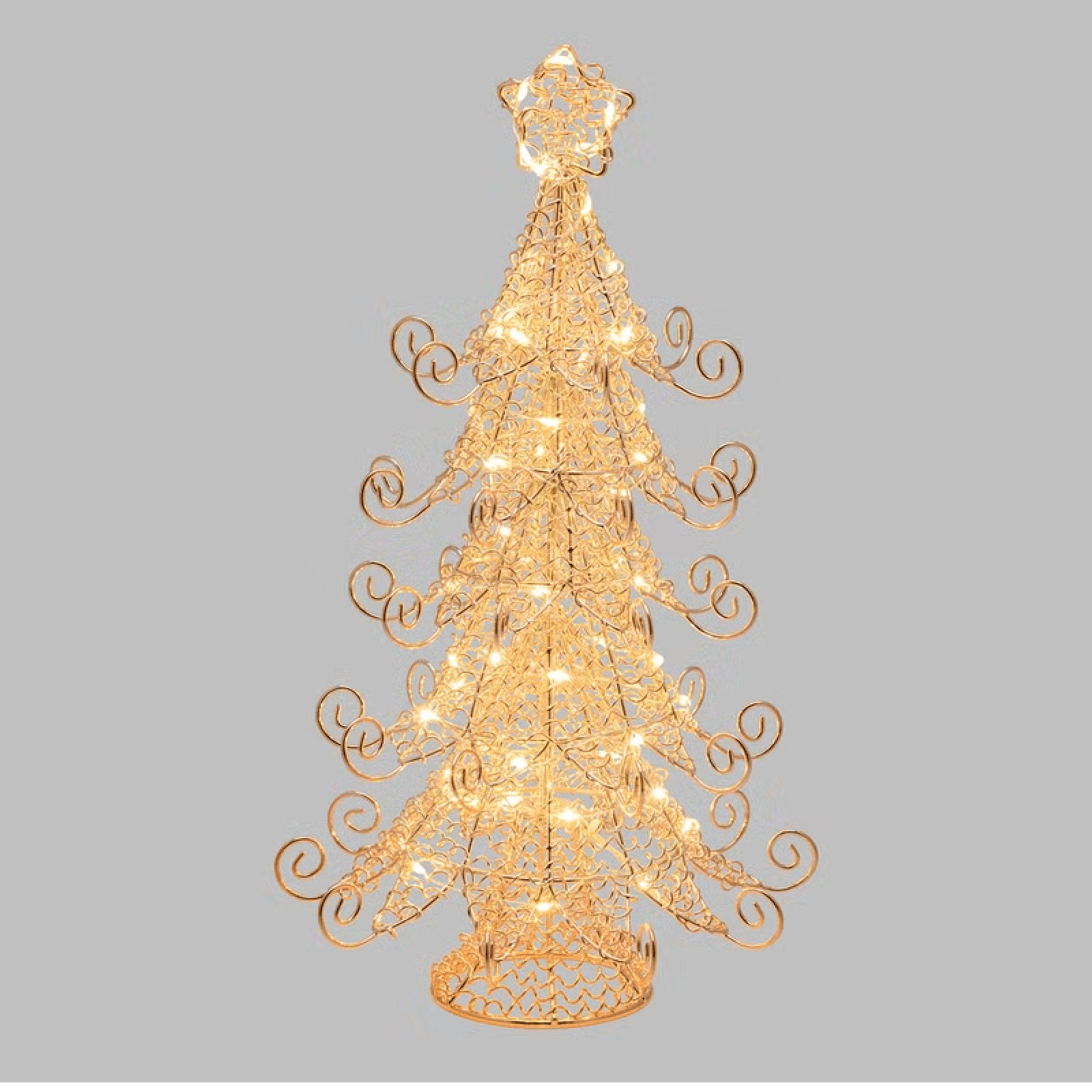 Albero di Natale in metallo rame, h 35 cm, MicroLED bianco caldo - 4
