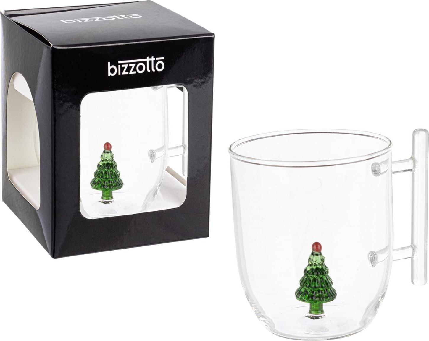 Tazza in vetro  natalizia con pino, babbo natale, orsetto, pupazzo con confezione regalo - 2
