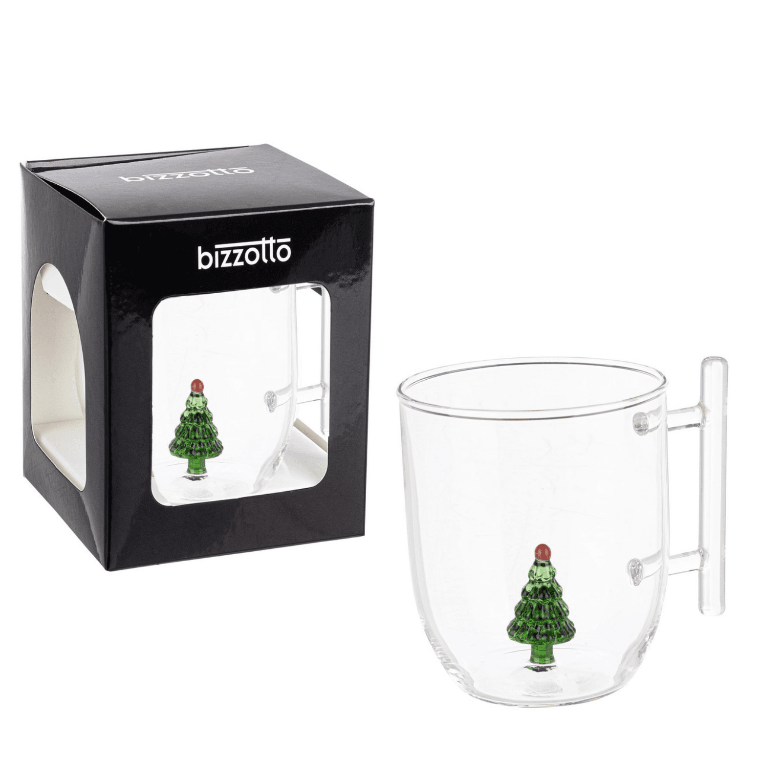 Tazza in vetro  natalizia con pino, babbo natale, orsetto, pupazzo con confezione regalo - 2