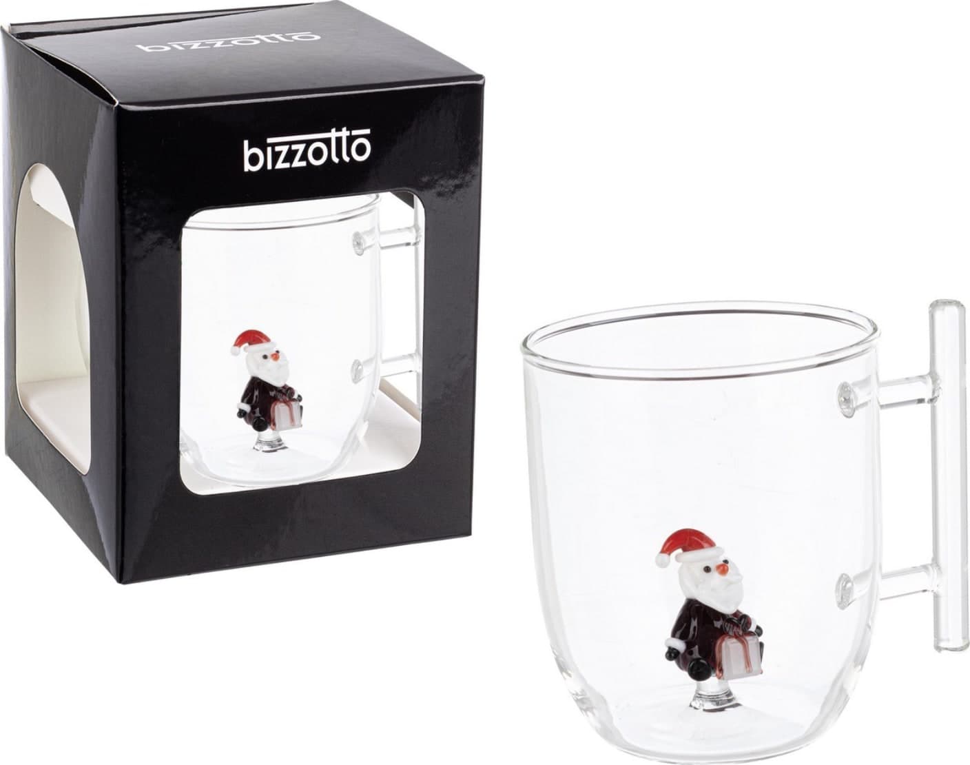 Tazza in vetro  natalizia con pino, babbo natale, orsetto, pupazzo con confezione regalo - 3